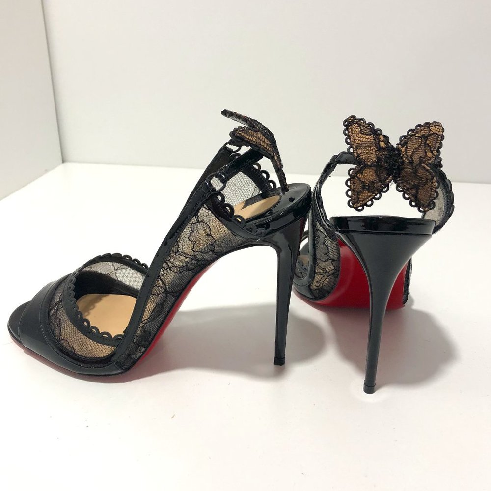Christian Louboutin Black Lace And Patent Leather